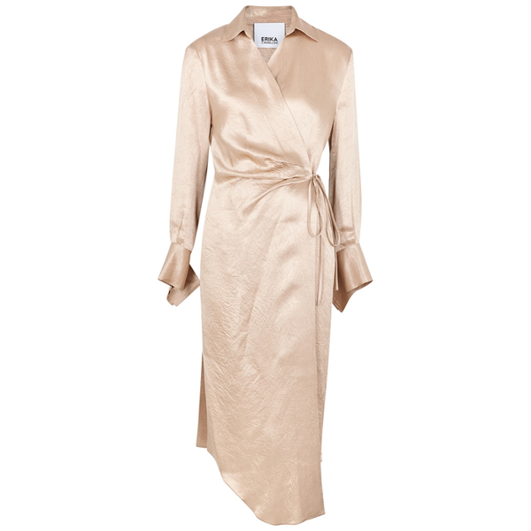 blush satin wrap dress