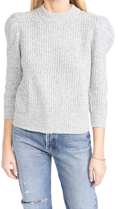 Shop Autumn Cashmere Tweed 3/4 Puff Sleeve Crew Sweater In Grey Combo