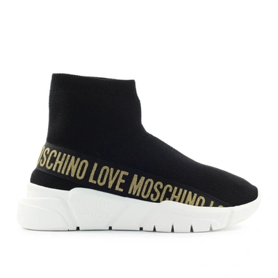 Shop Love Moschino Women's Black Cotton Slip On Sneakers