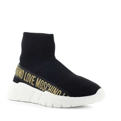 Shop Love Moschino Women's Black Cotton Slip On Sneakers