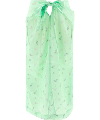 Shop Ganni Women's Green Silk Skirt