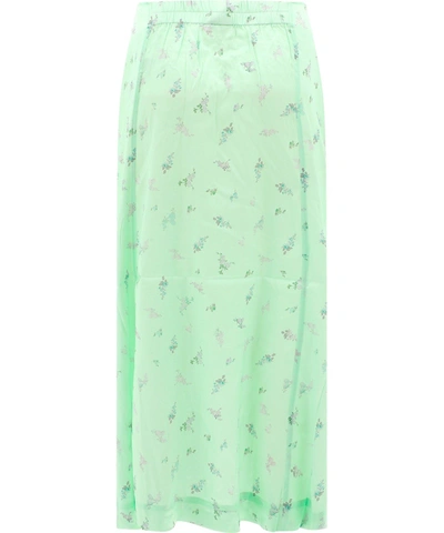 Shop Ganni Women's Green Silk Skirt