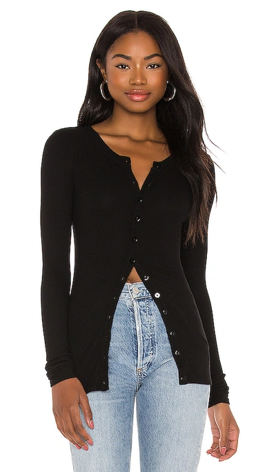 Shop Enza Costa Silk Rib Fitted Long Sleeve Cardigan In Black