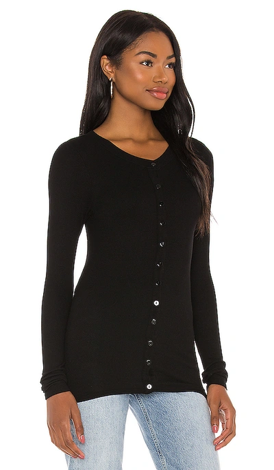 Shop Enza Costa Silk Rib Fitted Long Sleeve Cardigan In Black