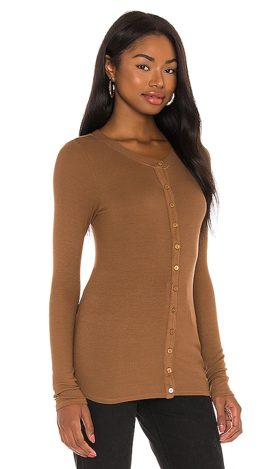 Shop Enza Costa Silk Rib Fitted Long Sleeve Cardigan In Gold