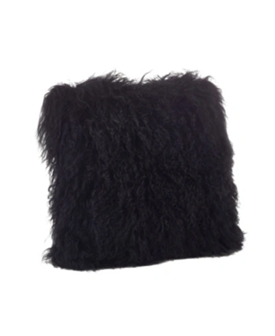 Shop Saro Lifestyle Mongolian Wool Lamb Fur Decorative Pillow, 20" X 20" In Black