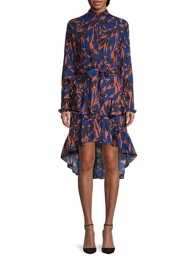Shop Walter Baker Leaf-print High-low Dress In Orange Leaf
