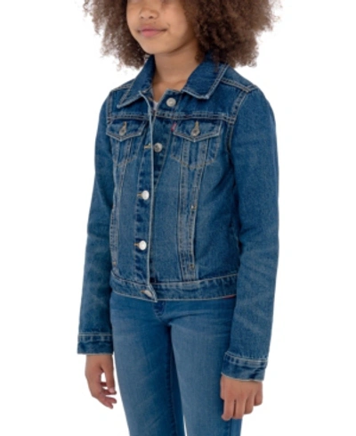 Shop Levi's Big Girls Stylish Collared Denim Trucker Jacket In Med Blue
