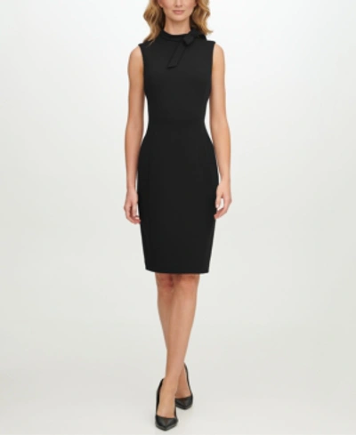 Shop Calvin Klein Petite Tie-neck Sheath Dress In Black