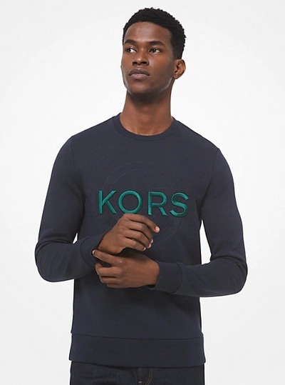 Shop Michael Kors Embroidered Logo Cotton Blend Sweatshirt In Blue