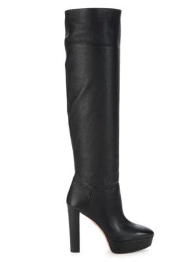 Shop Aquazzura Chambord Knee-high Leather Platform Boots In Black