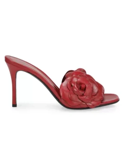 Shop Valentino Garavani 03 Rose Edition Appliqué Leather Mules In Red