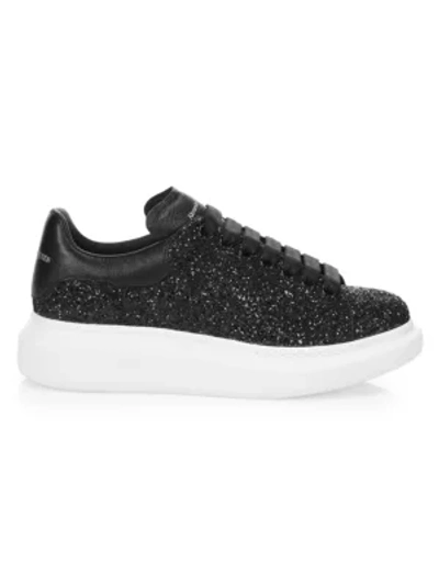 Shop Alexander Mcqueen Women's Glitter Leather Platform Sneakers In Black