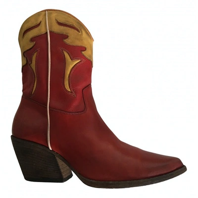 Pre-owned Elena Iachi Red Leather Ankle Boots