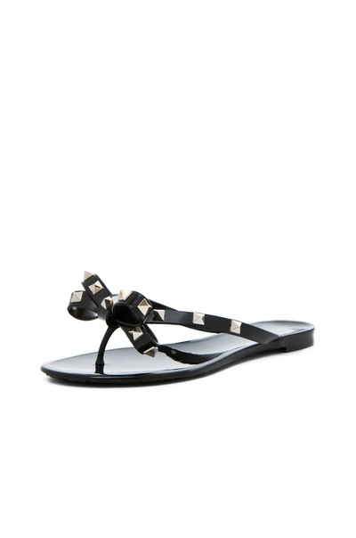 Shop Gucci Summer Rockstud Pvc Bow Thong Sandal In Black & Platinum