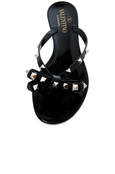 Shop Gucci Summer Rockstud Pvc Bow Thong Sandal In Black & Platinum