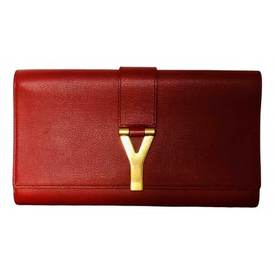 Pre-owned Saint Laurent Chyc Leather Clutch Bag In Red