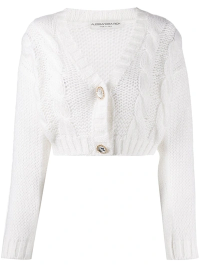 Shop Alessandra Rich Women's White Wool Cardigan