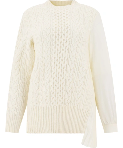 Shop Sacai Women's White Wool Sweater