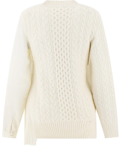 Shop Sacai Women's White Wool Sweater