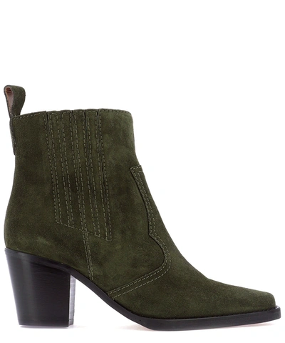 Shop Ganni Women's Green Suede Ankle Boots
