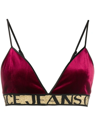 Shop Versace Jeans Couture Logo-waistband Crop Top In Red