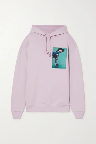 Shop Acne Studios Appliquéd Printed Cotton-jersey Hoodie In Lilac