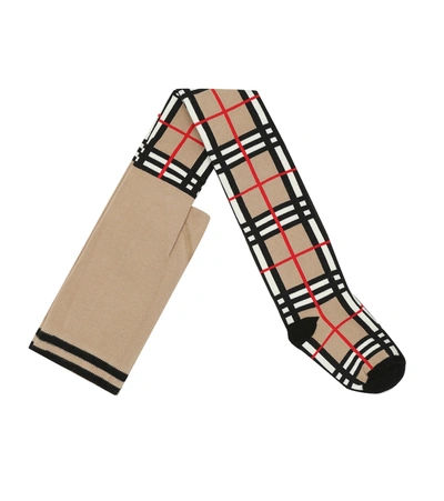 Shop Burberry Check Cotton-blend Tights In Beige