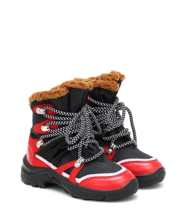 Shop Stella Mccartney Faux Fur-trimmed Hiking Boots In Red