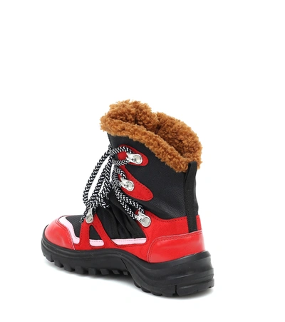 Shop Stella Mccartney Faux Fur-trimmed Hiking Boots In Red