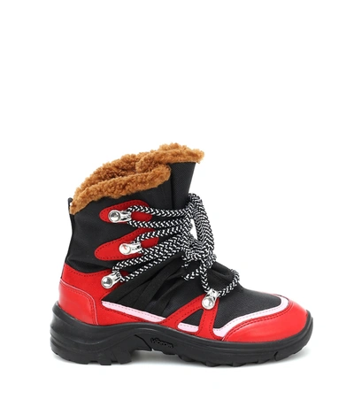 Shop Stella Mccartney Faux Fur-trimmed Hiking Boots In Red