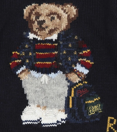 Shop Polo Ralph Lauren Baby Polo Bear Intarsia Cotton Sweater In Blue