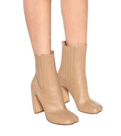 Shop Maison Margiela Tabi Leather Ankle Boots In Beige