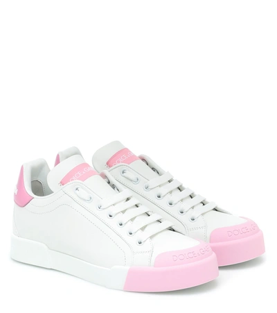 Shop Dolce & Gabbana Portofino Leather Sneakers In White