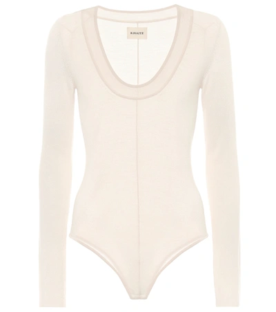 Shop Khaite Clover Stretch-wool Bodysuit In White