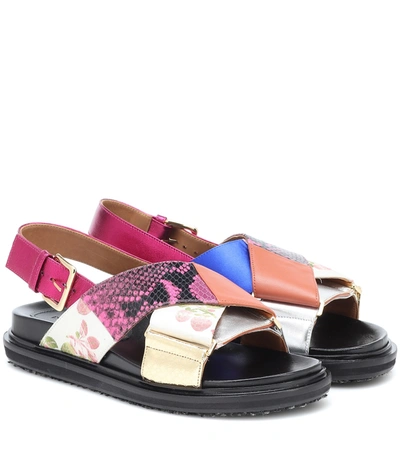 Shop Marni Fussbett Leather Sandals In Multicoloured