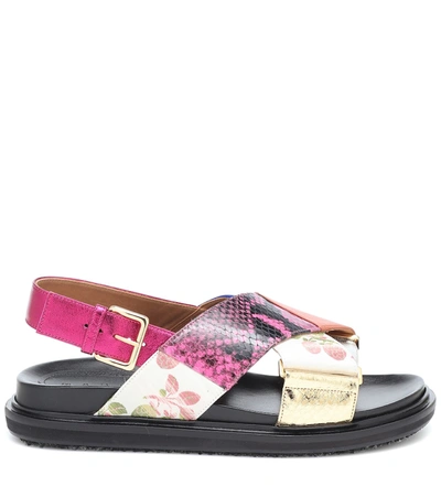Shop Marni Fussbett Leather Sandals In Multicoloured