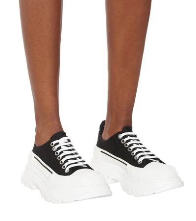 Shop Alexander Mcqueen Tread Slick Canvas Platform Sneakers In Black