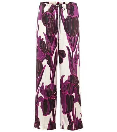 Shop Dries Van Noten Floral High-rise Silk Satin Pants In Purple