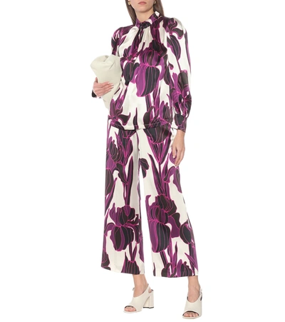 Shop Dries Van Noten Floral High-rise Silk Satin Pants In Purple