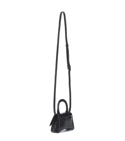 Shop Balenciaga Hourglass Mini Leather Crossbody Bag In Black