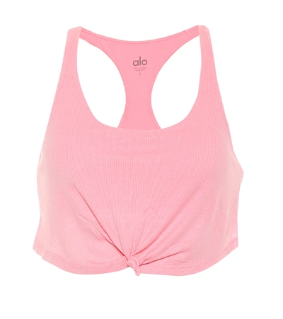 Shop Alo Yoga Knot Sports Bra In Pink