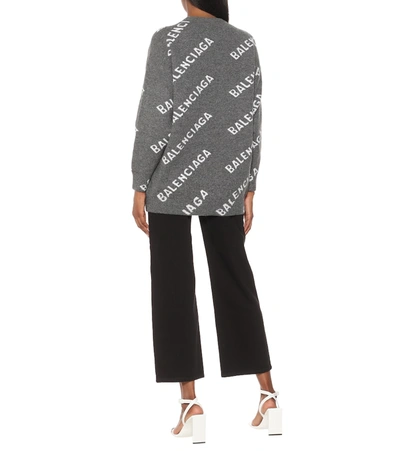 Shop Balenciaga Wool-blend Jacquard Sweater In Grey