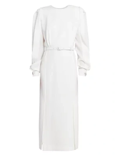 Shop Givenchy Twist-sleeve Belted Wool Midi Dress In White