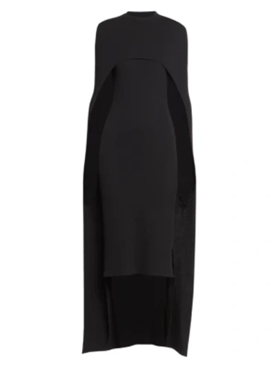 Shop Givenchy Fine Ribbed Removable Cape Midi Dress In Black