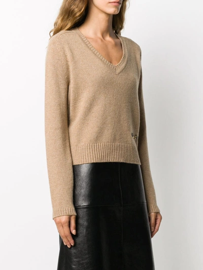 Shop Gucci Cashmere V-necked Top In Brown