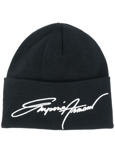 Shop Emporio Armani Wool Beanie Cap In Black