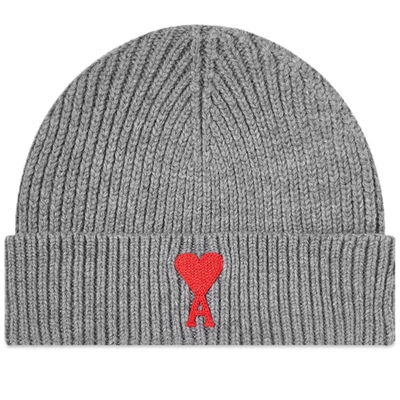 Shop Ami Alexandre Mattiussi Ami Heart Logo Beanie In Grey