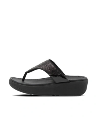 Shop Fitflop Women's Myla Glitz Toe-thongs Wedge Sandal Women's Shoes In All Black