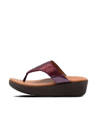 Shop Fitflop Women's Myla Glitz Toe-thongs Wedge Sandal Women's Shoes In Beetroot